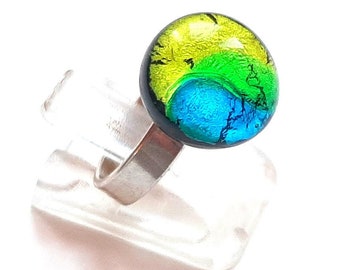 Mini finger ring made of Murano glass with adjustable 925 silver bar peridot aqua