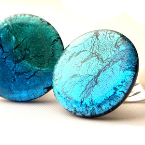 Murano glass ear clips in aqua turquoise image 1