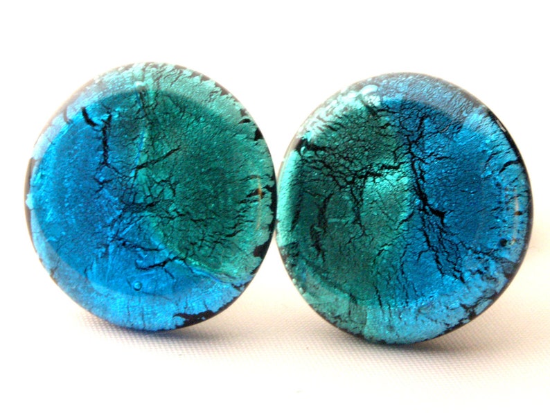 Murano glass ear clips in aqua turquoise image 2
