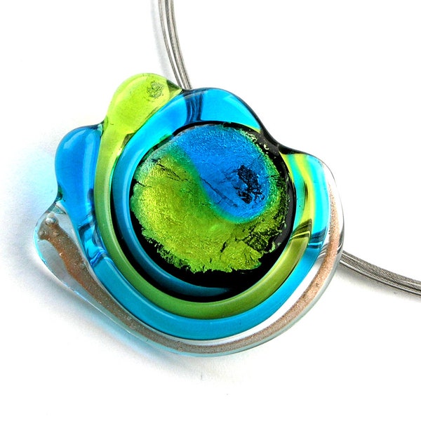 Halskette "Sun" aus Muranoglas in peridot-aqua