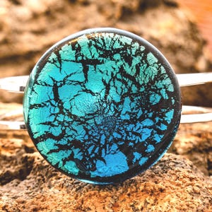 Murano glass bangle handmade with approx. 3 cm glass element in aqua blue turquoise