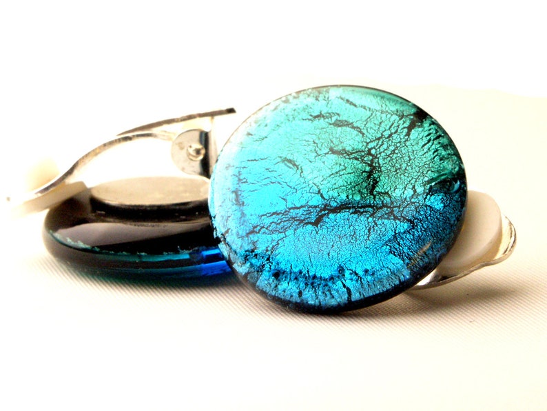 Murano glass ear clips in aqua turquoise image 5
