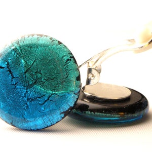 Murano glass ear clips in aqua turquoise image 4