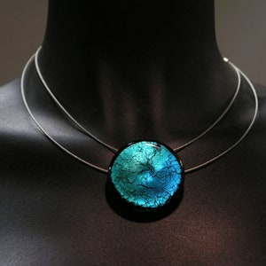 XL Murano glass pendant, aqua blue-turquoise. Handmade necklace on a 2-row stainless steel chain with a lobster clasp, extendable.