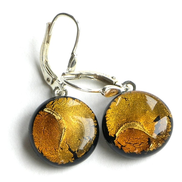 Hangende oorbellen van Murano-glas in amber-goud, "Midnight Moon"