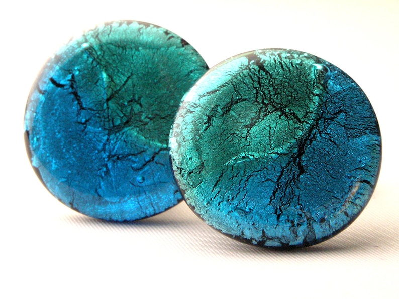 Murano glass ear clips in aqua turquoise image 3