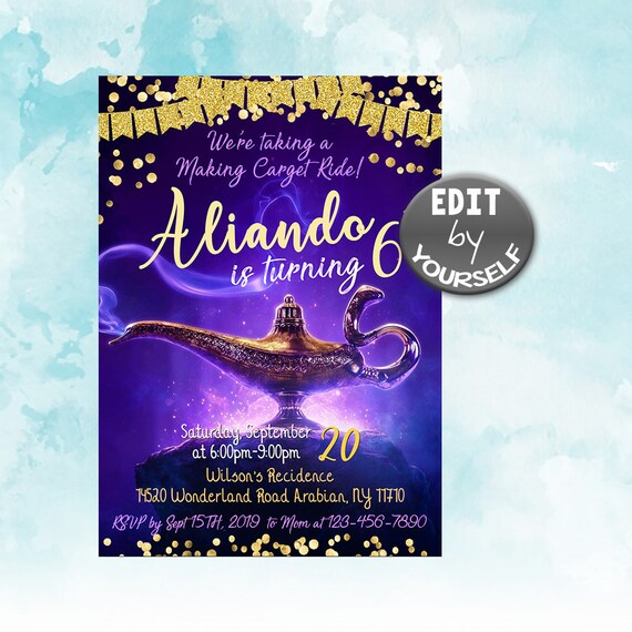 Aladdin Party Aladdin Birthday Invitation Aladdin Party Etsy