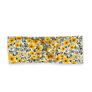 Yellow Floral Headband Adult; Stretch Headband; Rainbow Headband; Comfortable Headband; Twist Headband; Floral Headband