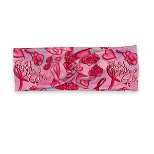 Pink Breast Cancer Headband Adult; Stretch Headband; Pink Headband; Comfortable Headband; Twist Headband; Pink Ribbon; Fighter