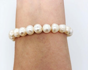 Simple Freshwater Cultured Pearl Stretch Bracelet, Bracelet for Women, Pearl Bracelet, Stretch Bracelet, Beaded Bracelet