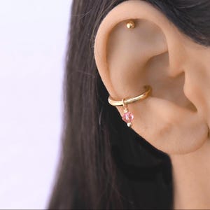 Conch Piercing Hoop Gold, Conch Piercing, 18g Cartilage Hoop Earring, Dangle Charm Cartilage Hoop Earring, Conch Hoop Earring, Conch Jewelry