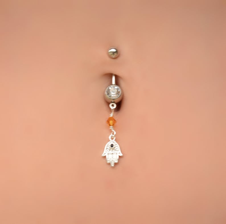 Hamsa Belly Piercing Dangle Belly Ring Crystal Belly Button Rings Navel Ring Navel Jewelry Belly Button Jewelry Belly Ring Boho