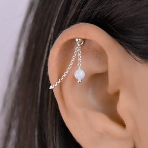 Versteckter Mondstein Helix Kette, Versteckt Helix Kette, Helix Piercing Kette Silber, Knorpel Kette, Versteckter Mondstein Schmuck, Helix Piercing Schmuck
