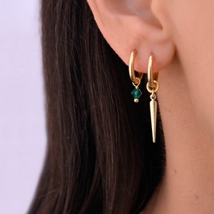 Spike Hoop Earrings, Mix and Match Earrings, Gold Huggie Hoop earrings with Charm, Clicker Huggie Hoop Earrings Set, Mismatched Earrings Set