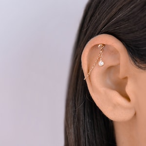 Delicato elica nascosta, catena per orecchini a elica, elica, elica in oro rosa, catena per piercing a elica con zirconi cubici, catena per cartilagine, gioielli per cartilagine, gioielli per elica