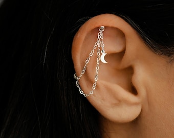Hidden Helix Silver, Helix Chain, Double Helix Chain Dangle, Moon