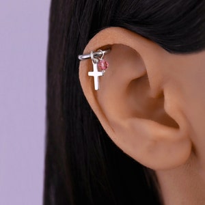 Piercing hélicoïdal, boucle d'oreille hélicoïdale, boucle d'oreille hélicoïdale croix, boucle d'oreille cartilage, piercing d'oreille croisé