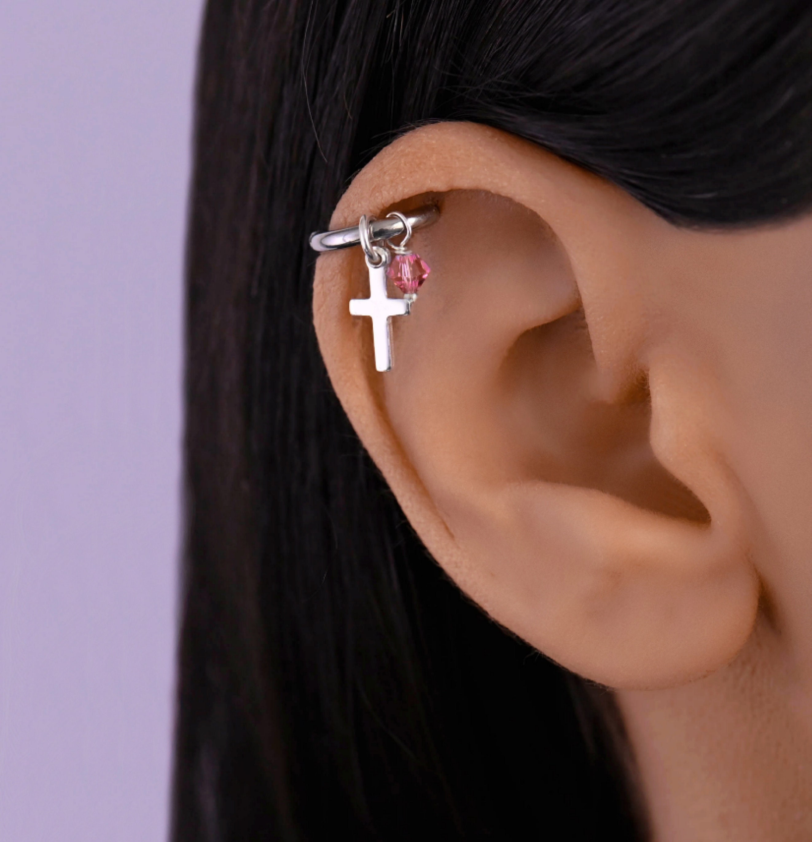 Helix Piercing Hoop, Helix Earring Hoop, Cross Helix Hoop Earring