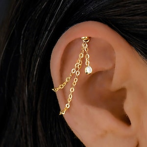Hidden Helix Chain, Helix Chain, CZ Helix Chain, Cartilage Piercing Chain, Double Gold Helix Chain, Hidden Helix Jewelry