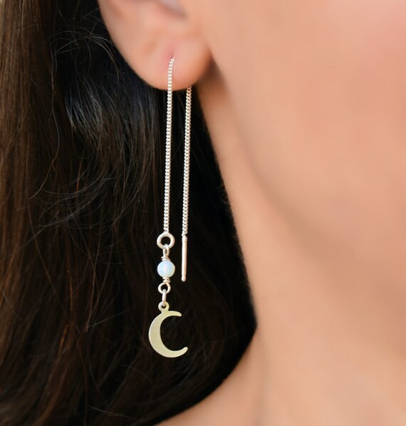 Handmade crescent moon earrings Bohemian earrings Moonstone earrings Artisan moon earrings Crescent earrings