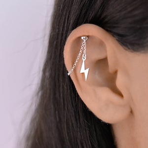 Hidden Lightning Helix, Helix Earring, Helix Piercing Silver, Cartilage Earring, Helix Earring Chain, Dangle Helix Earring, Helix Jewelry