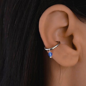 Dainty Conch Crystal Hoop, Conch Earring, Conch Piercing Hoop, Cartilage Hoop Earring, Conch Blue Bead, Surgical Steel Conch, Conch Jewelry