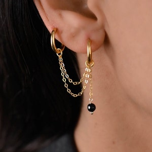 Double Piercing Hoop Chain Earring, Dangle Gold Chain Earrings, Dangle Gold Earring Chain Charm,  Piercing Chain, Cartilage to Lobe