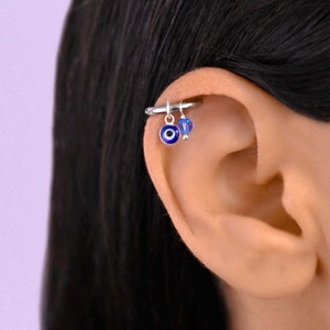 Cute Helix Hoop with Charm, Helix Earring, Helix Piercing Charm Hoop, Evil Eye Helix Earring, Cartilage Hoop Earring, Helix Huggie Earring