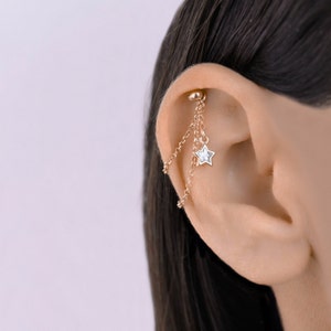 Hidden Helix Star Chain, Helix Earring Chain, Double Helix Chain, Dangle Cartilage Earring Chain, Helix Piercing Chain Charms, Helix Jewelry
