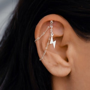 Catena elicoidale in argento, catena per orecchini, catena per orecchini in argento sterling pendente, giacca per orecchie a catena, ciondolo a catena per orecchini, gioielli elicoidali