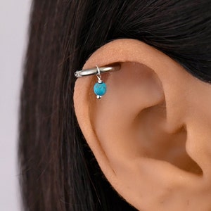 Türkis Helix Hoop, Helix Ohrring, Helix Piercing Hoop, Helix Hoop mit Perle, Knorpel Hoop Ohrring, Helix aus chirurgischem Stahl, Helix Schmuck