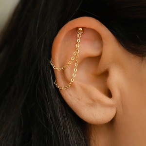 Versteckte Helix Doppelkette Gold, Knorpelkette, Conch Kette, Augenhöhlenkette, Helix Ohrring Kette, Helix Piercing Kette, Boho Helix