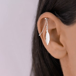 Hidden Helix Chain Feather, Hidden Helix Chain, Helix Piercing Chain Silver, Cartilage Chain,  Hidden Helix Piercing Jewelry