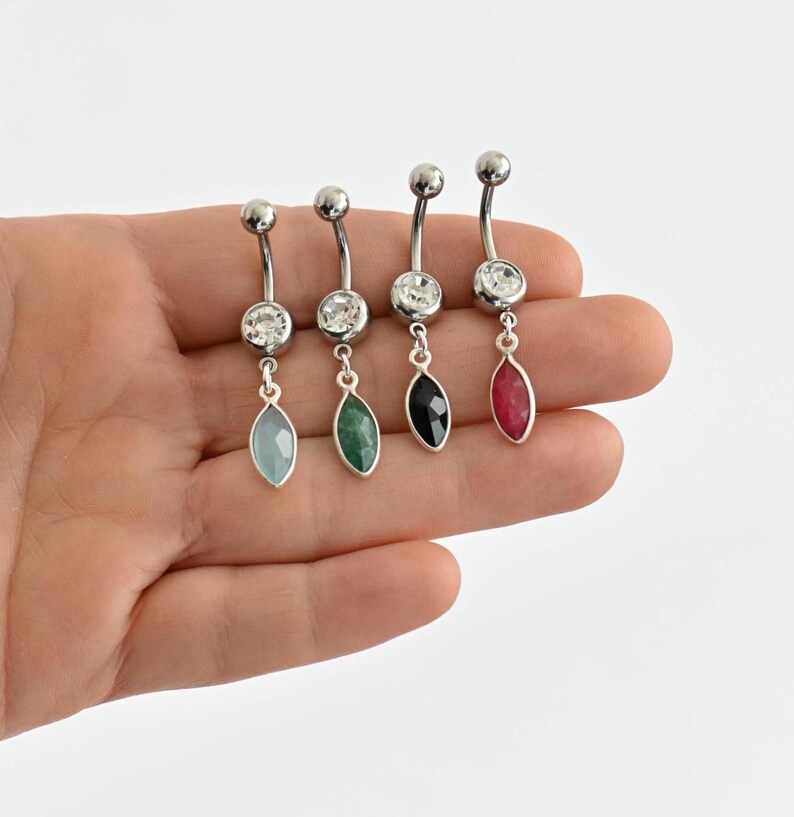 Dangle Green Marquese Belly Button Ring, Belly Button Rings, Belly ...