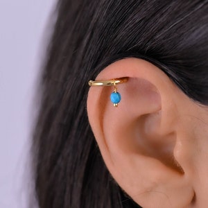 Türkis Helix Hoop, Helix Ohrring, Gold Helix Piercing Hoop, Helix Hoop mit Perle, Knorpel Hoop Ohrring, Helix Schmuck