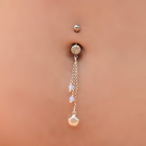 Belly Button Rings Dangle, Belly Button Rings, Shell Belly Ring, Navel Ring, Belly Piercing, Belly Ring Moonstone, Belly Button Jewelry