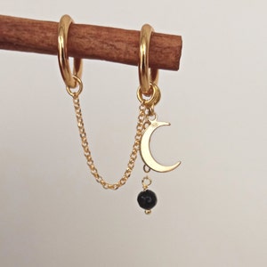 Double Piercing Hoop Earring Chain, Chain Earrings, Charm Earring Chain Dangle, Two Hole Moon Earring, Double Helix Chain Piercing