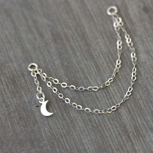 Catena a doppia elica in argento, catena per orecchini in argento, catena per orecchini a forma di luna, catena per piercing a forma di luna in argento, attacco per catena per orecchini