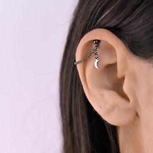 Catena a forma di luna con pendente a elica nascosta, catena per piercing all'elica, piercing a luna a elica, catena a forma di luna per cartilagine, elica verticale, gioielli a elica nascosta