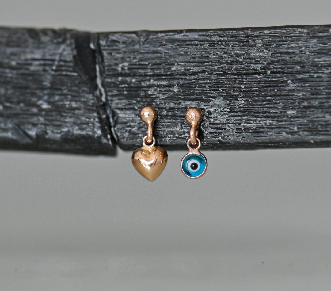 Made By Nami Ohrringe – Gold, Hängend Mit Herz & Evil Eye, Aus Chirurgischem Edelstahl