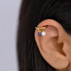 Helix Gold Evil Eye Hoop, Helix Earring, Helix Piercing Gold, Helix Hoop Earring Gold, Helix Moonstone, Cartilage Hoop Earring
