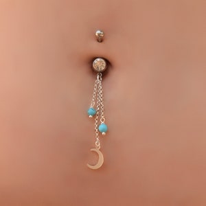 Belly Piercing Moon, Belly Button Rings, Belly Rings Dangle, Moonstone Belly Ring, Navel Piercing, Belly Ring Beaded, Belly Button Jewelry image 2