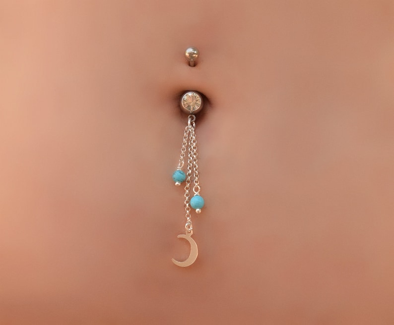 Belly Piercing Moon, Belly Button Rings, Belly Rings Dangle, Moonstone Belly Ring, Navel Piercing, Belly Ring Beaded, Belly Button Jewelry image 2