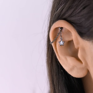 Hidden Helix Dangle Earring Chain Star, Helix Earring Chain, Helix Piercing Chain Star, Earring Chain Star Charm, Hidden Helix Jewelry