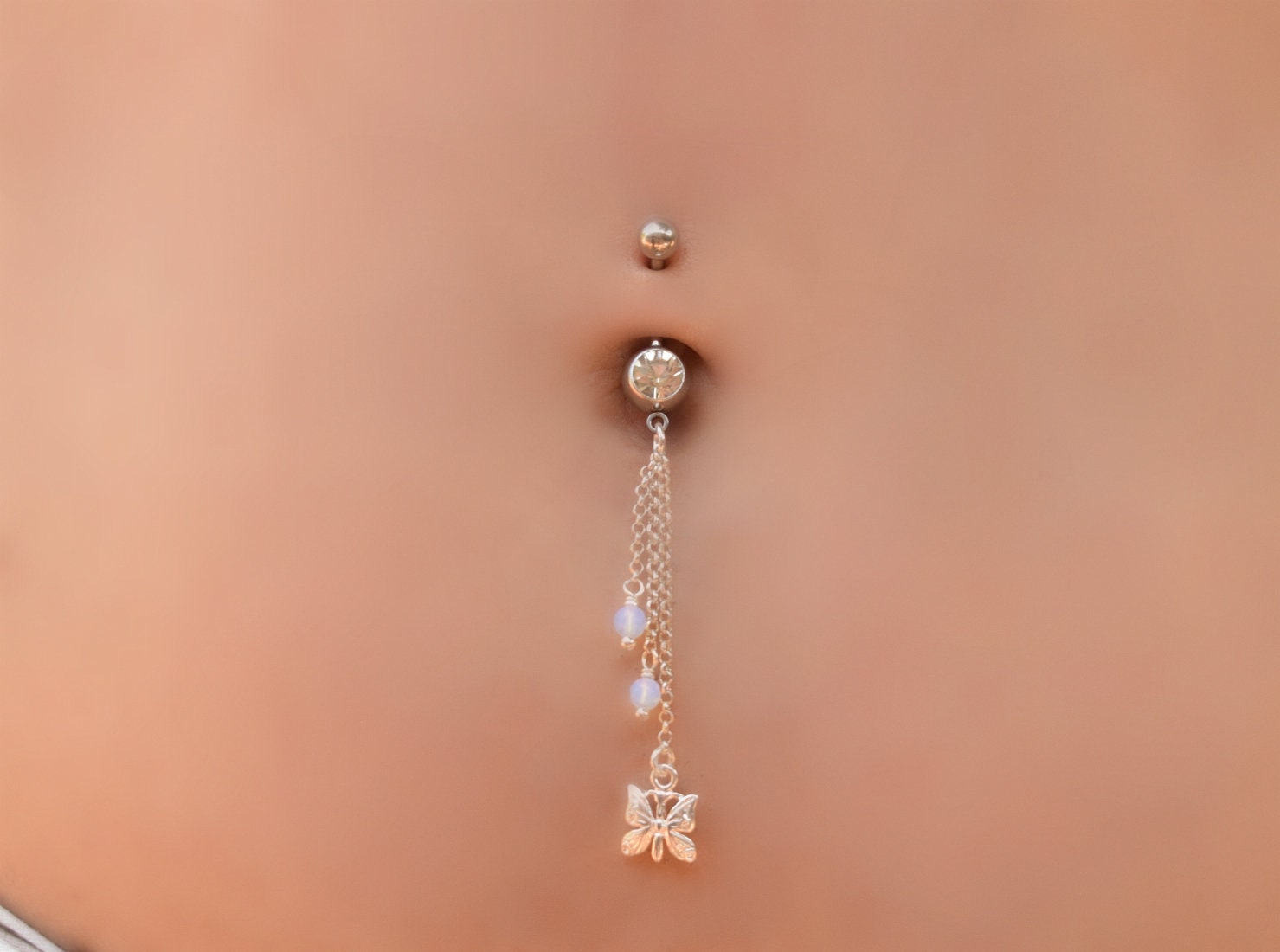 925 Sterling Silver Moon CZ Crystal Belly Button Navel Ring Piercing A4062