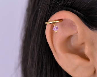 Helix Hoop Gold, Helix Earring, Cartilage Hoop Earring, Helix Hoop Piercing Gold, Tiny Crystal Cartilage Earring