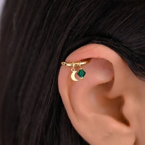 Moon Helix Hoop Earring, Helix Earring, Helix Piercing Gold Hoop, Helix Charm Earrings, Cartilage Hoop Earring
