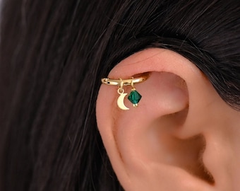 Moon Helix Hoop Earring, Helix Earring, Helix Piercing Gold Hoop, Helix Charm Earrings, Cartilage Hoop Earring