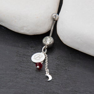 Delicados anillos colgantes para el ombligo, anillos para el ombligo, anillo colgante para el ombligo con letra, anillo de cristal para el ombligo, amuleto con inicial para el ombligo, joyería para el ombligo