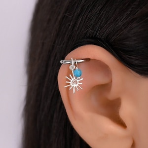 Jolie boucle d'oreille soleil argent Helix, boucle d'oreille Helix, piercing Helix, Helix turquoise, boucle d'oreille cartilage